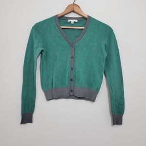 Cabi Green/Gray Polka Dot Cardigan